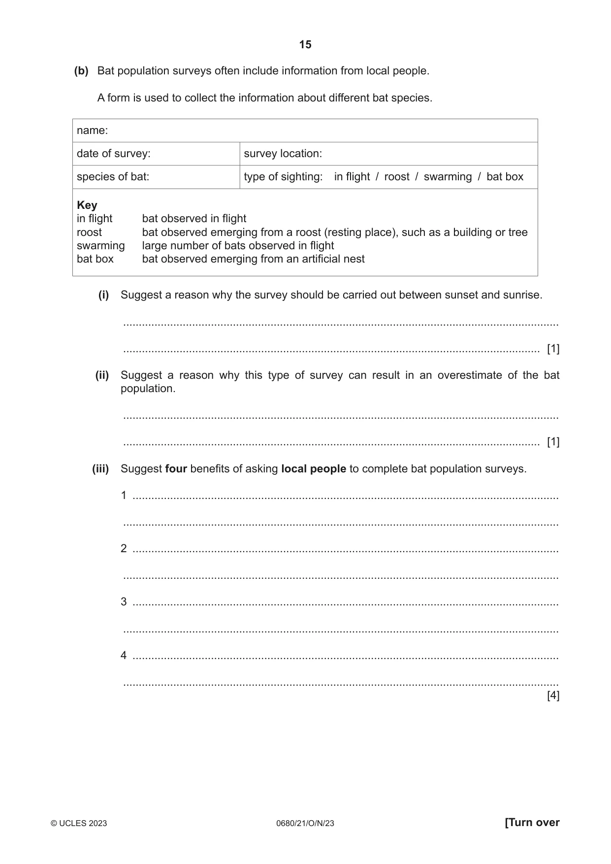 Cambridge IGCSE Environmental Management 0680 2023 Oct/Nov Paper 2 · Variant 1 question paper, page 15 of 24