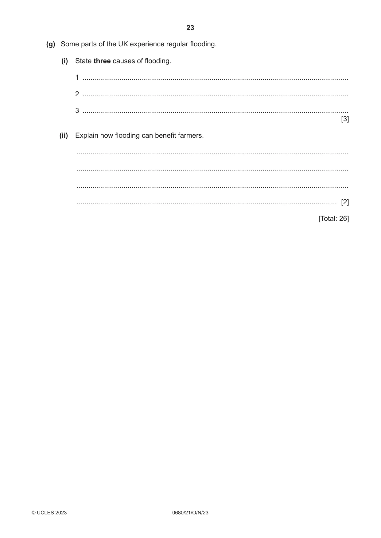 Cambridge IGCSE Environmental Management 0680 2023 Oct/Nov Paper 2 · Variant 1 question paper, page 23 of 24