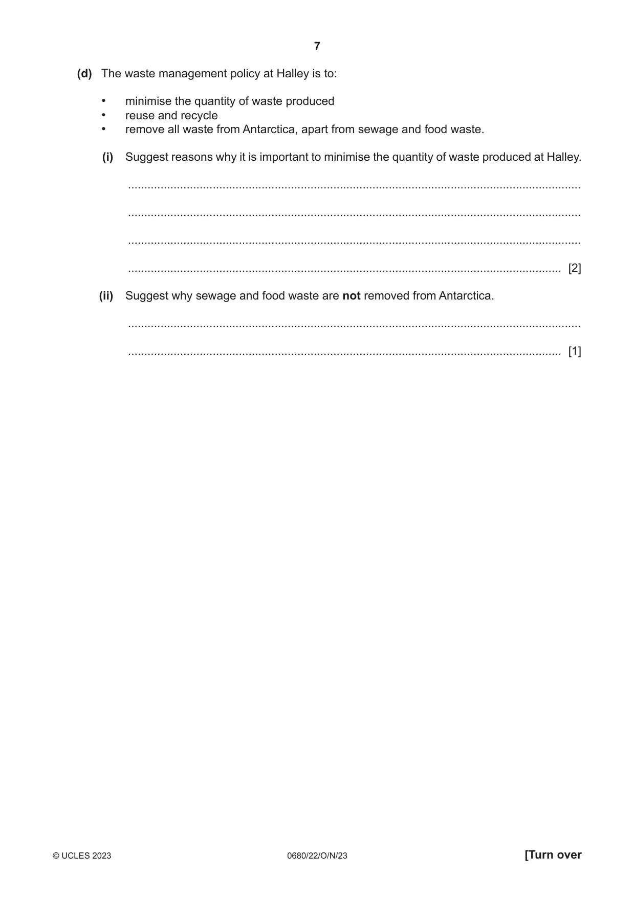 Cambridge IGCSE Environmental Management 0680 2023 Oct/Nov Paper 2 · Variant 2 question paper, page 7 of 20