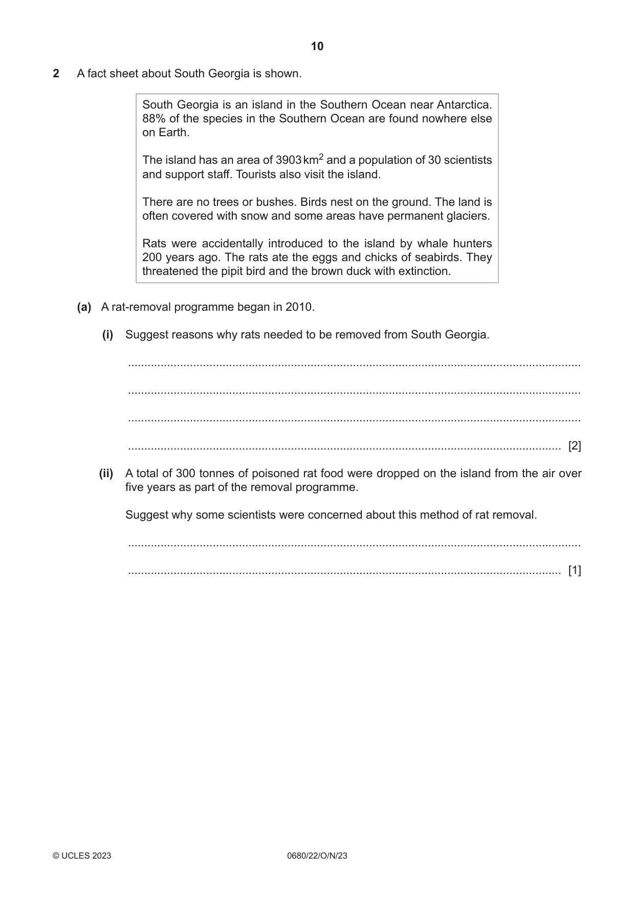 Cambridge IGCSE Environmental Management 0680 2023 Oct/Nov Paper 2 · Variant 2 question paper, page 10 of 20