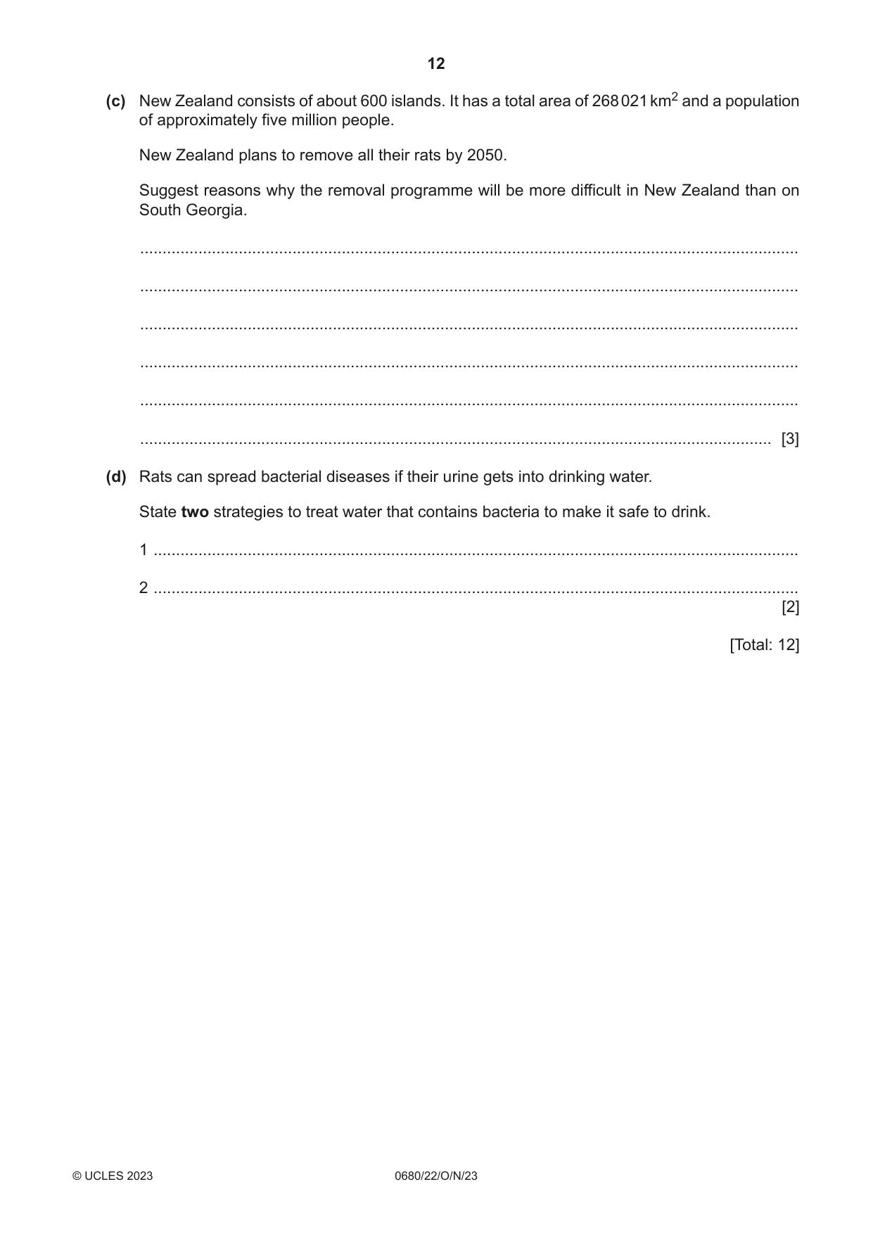 Cambridge IGCSE Environmental Management 0680 2023 Oct/Nov Paper 2 · Variant 2 question paper, page 12 of 20