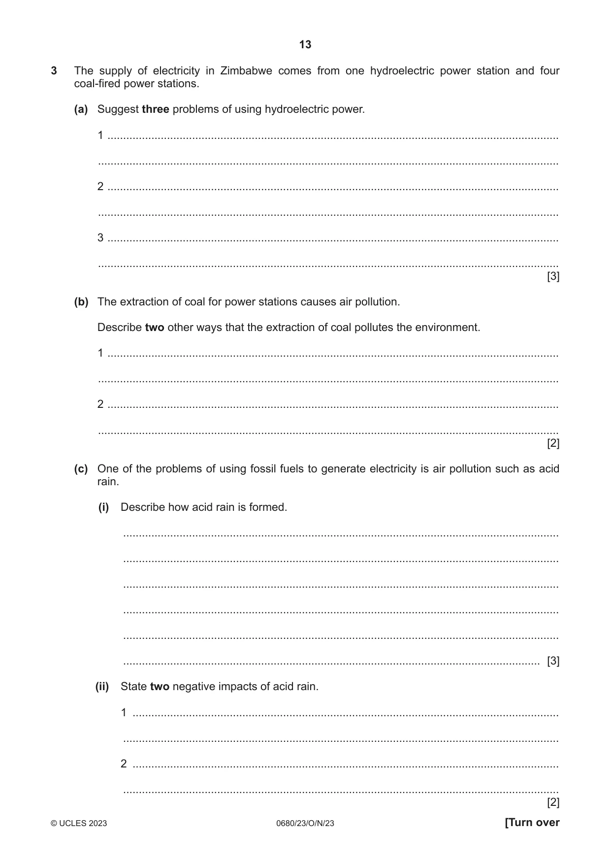 Cambridge IGCSE Environmental Management 0680 2023 Oct/Nov Paper 2 · Variant 3 question paper, page 13 of 20
