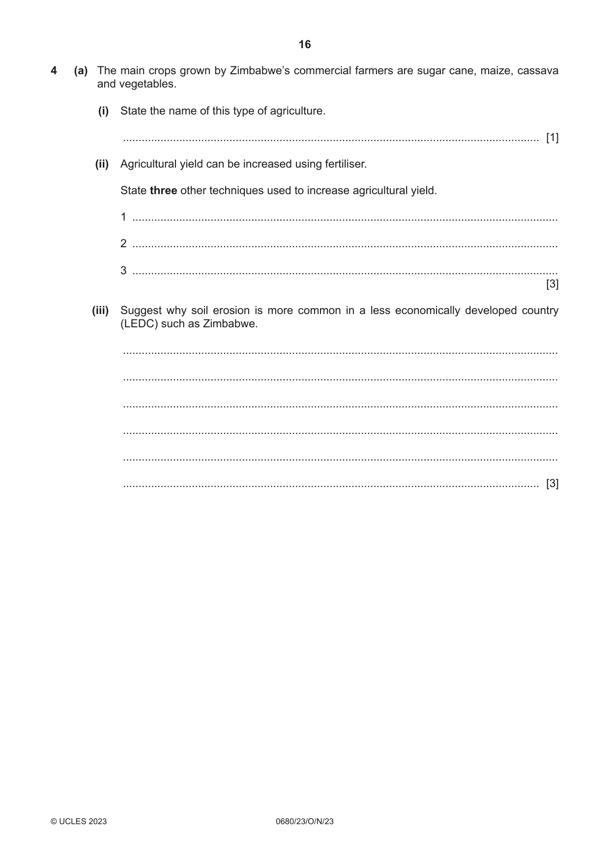 Cambridge IGCSE Environmental Management 0680 2023 Oct/Nov Paper 2 · Variant 3 question paper, page 16 of 20