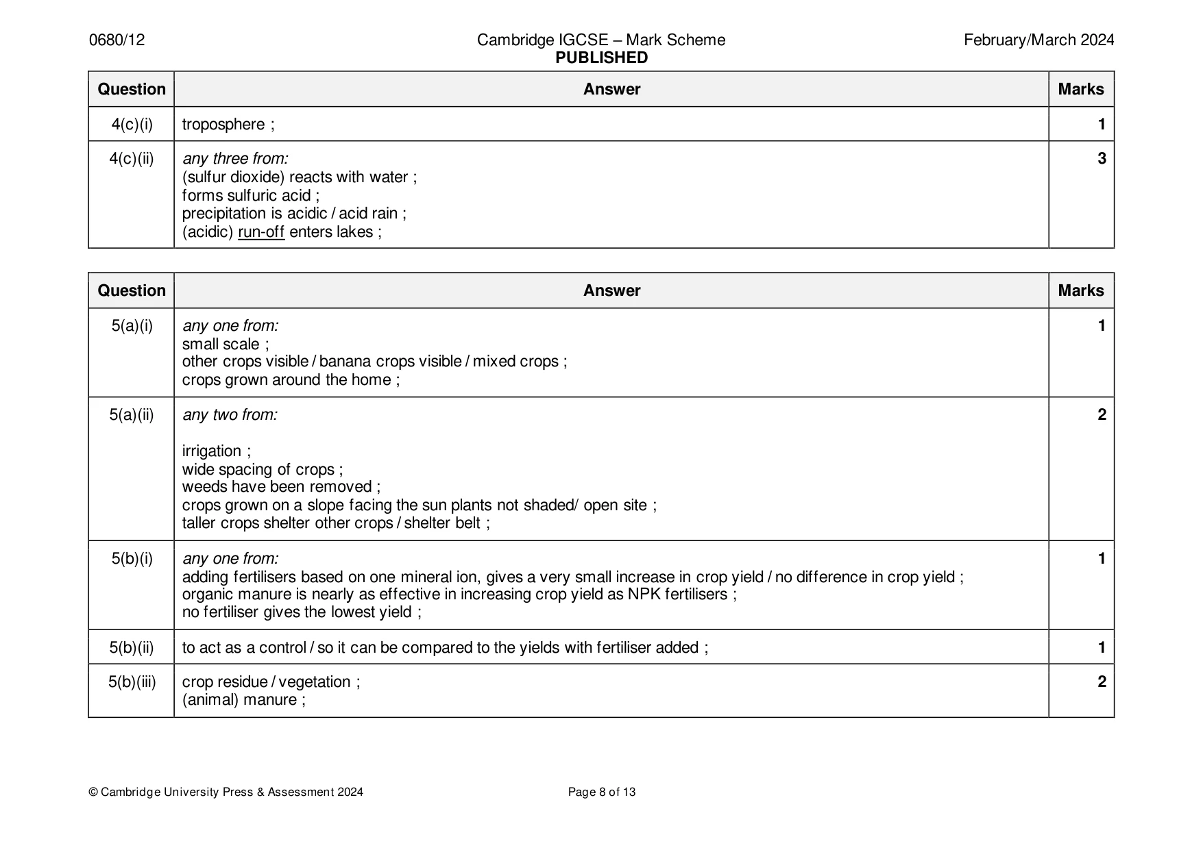 Mark scheme, page 8 of 13