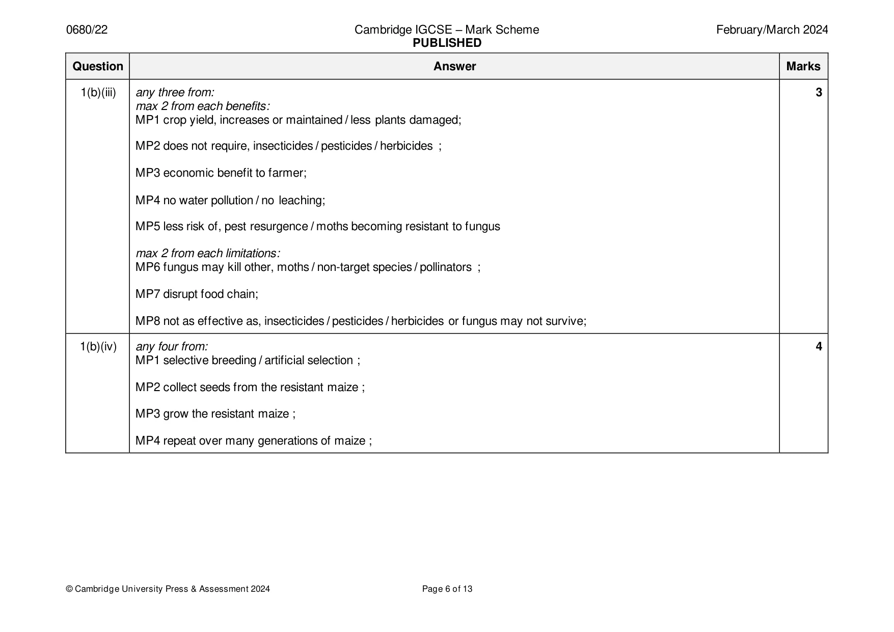 Mark scheme, page 6 of 13