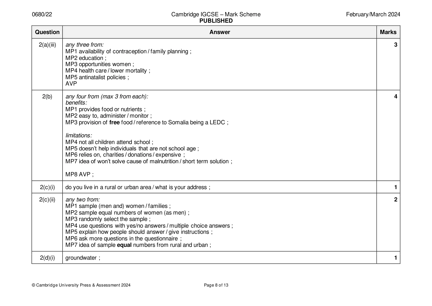Mark scheme, page 8 of 13
