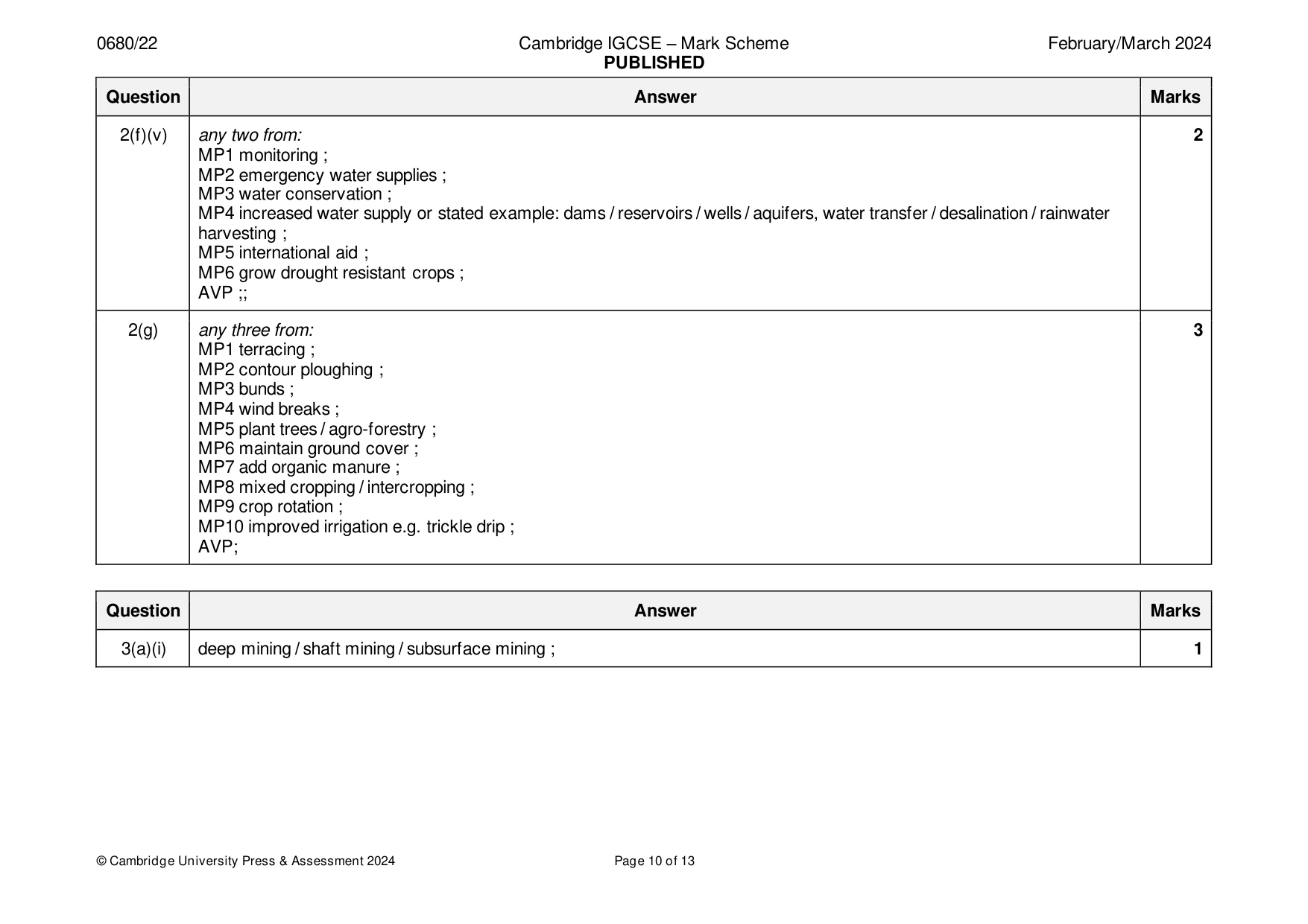 Mark scheme, page 10 of 13