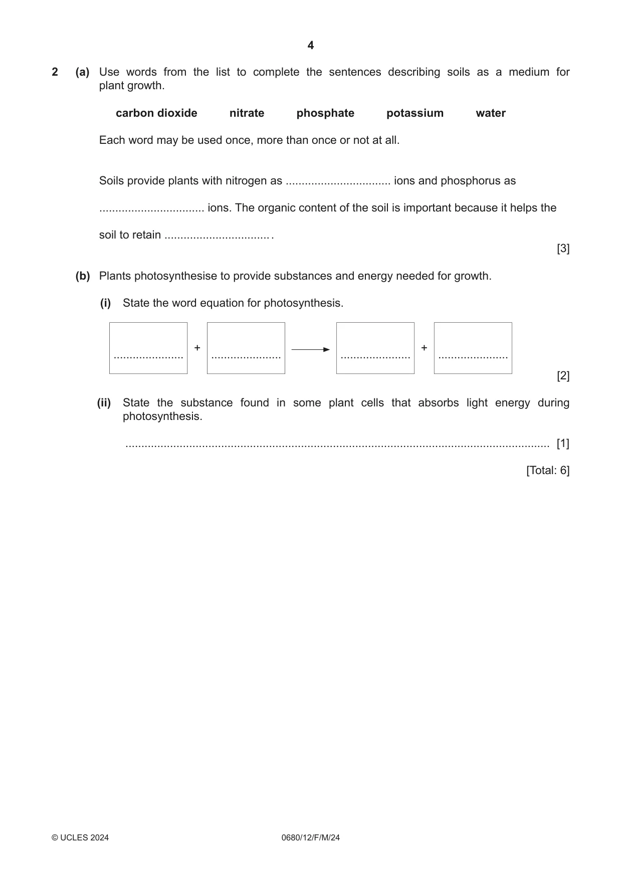 Cambridge IGCSE Environmental Management 0680 2024 Feb/March Paper 1 · Variant 2 question paper, page 4 of 20