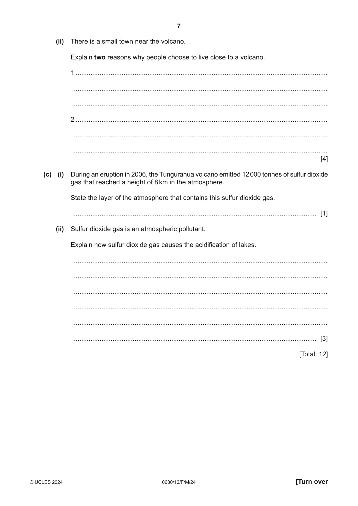 Cambridge IGCSE Environmental Management 0680 2024 Feb/March Paper 1 · Variant 2 question paper, page 7 of 20