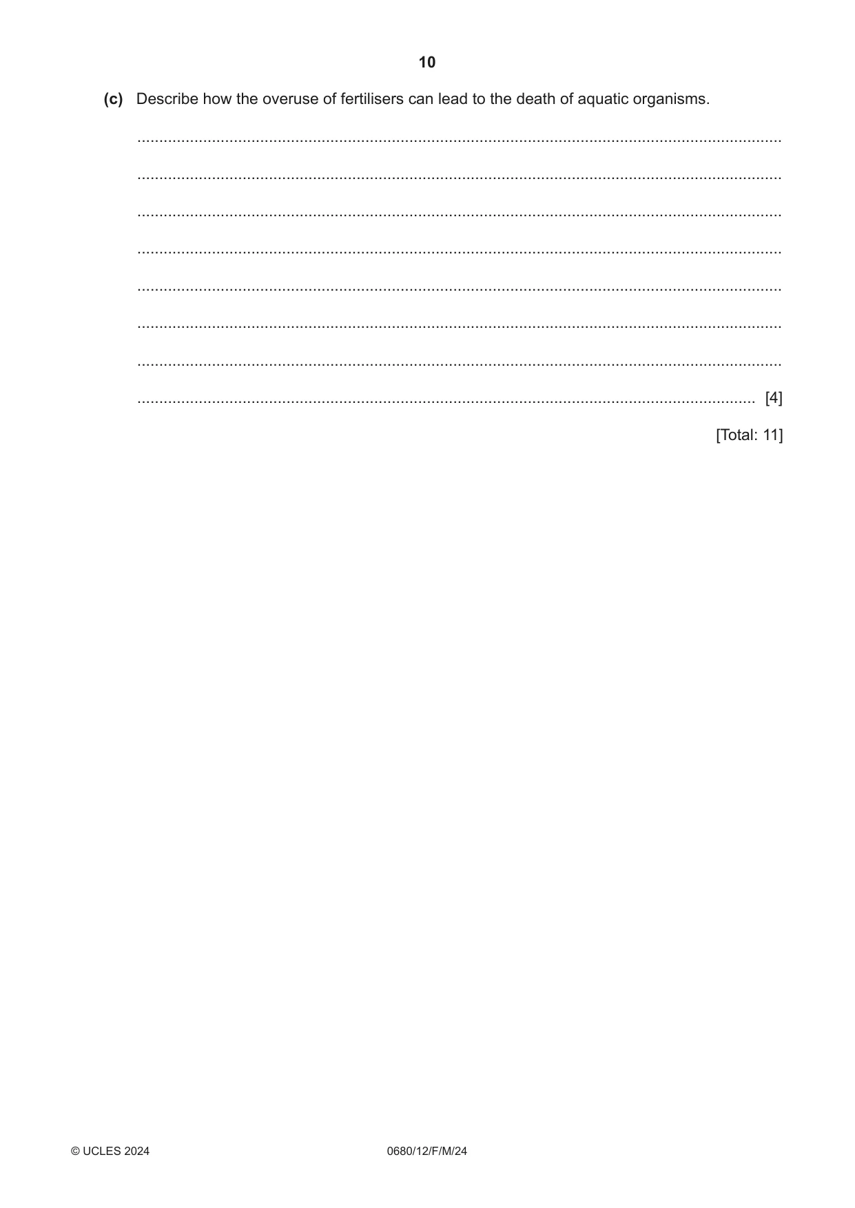 Cambridge IGCSE Environmental Management 0680 2024 Feb/March Paper 1 · Variant 2 question paper, page 10 of 20