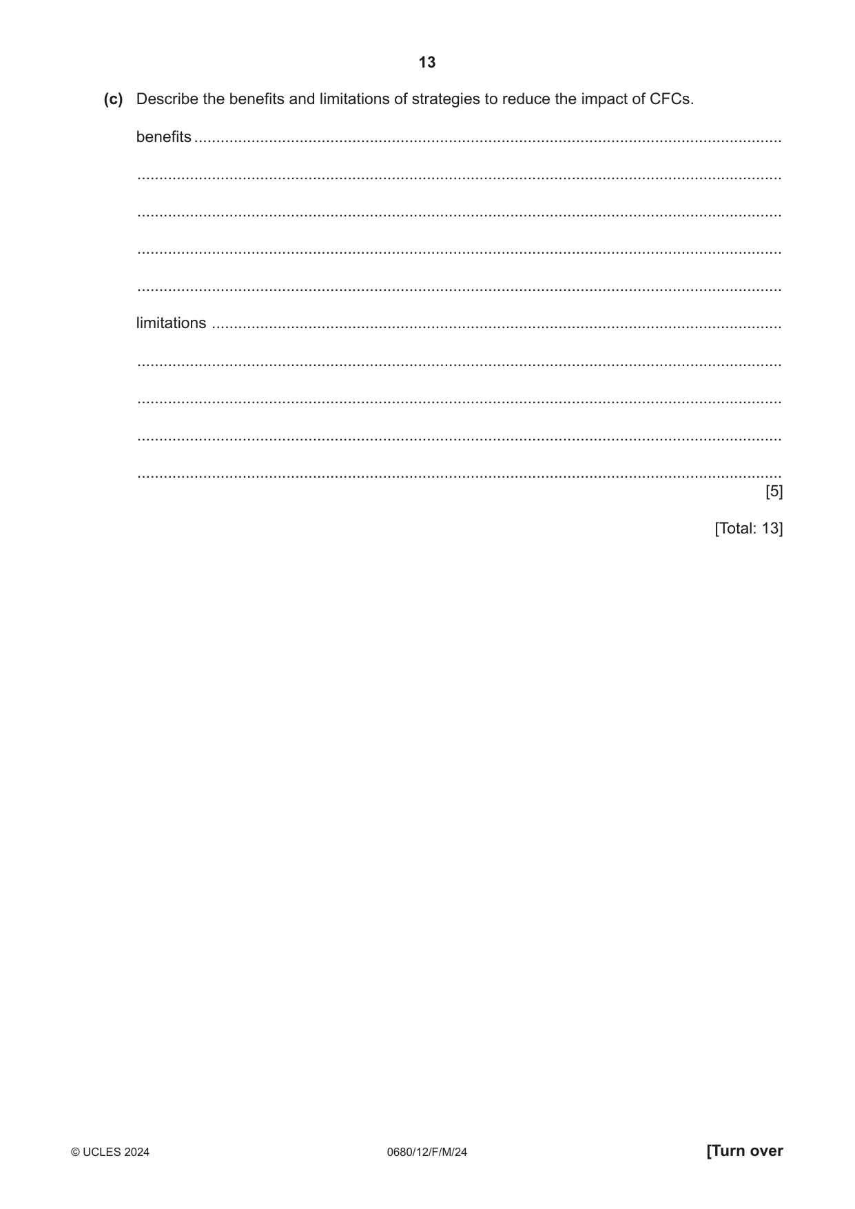 Cambridge IGCSE Environmental Management 0680 2024 Feb/March Paper 1 · Variant 2 question paper, page 13 of 20