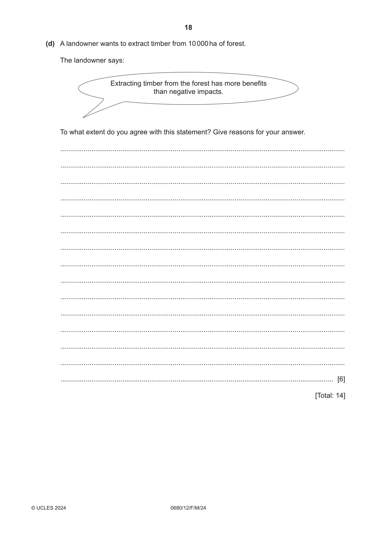 Cambridge IGCSE Environmental Management 0680 2024 Feb/March Paper 1 · Variant 2 question paper, page 18 of 20