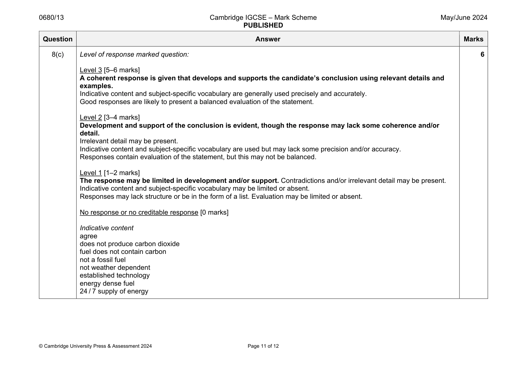 Mark scheme, page 11 of 12