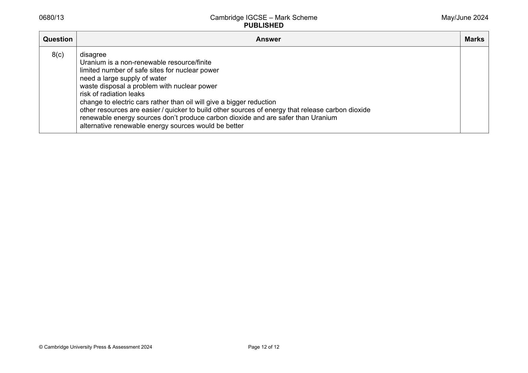Mark scheme, page 12 of 12
