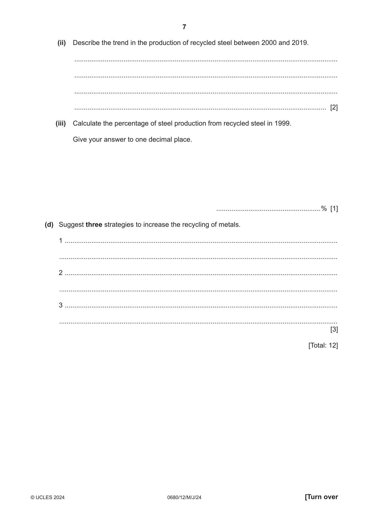 Cambridge IGCSE Environmental Management 0680 2024 May/June Paper 1 · Variant 2 question paper, page 7 of 20