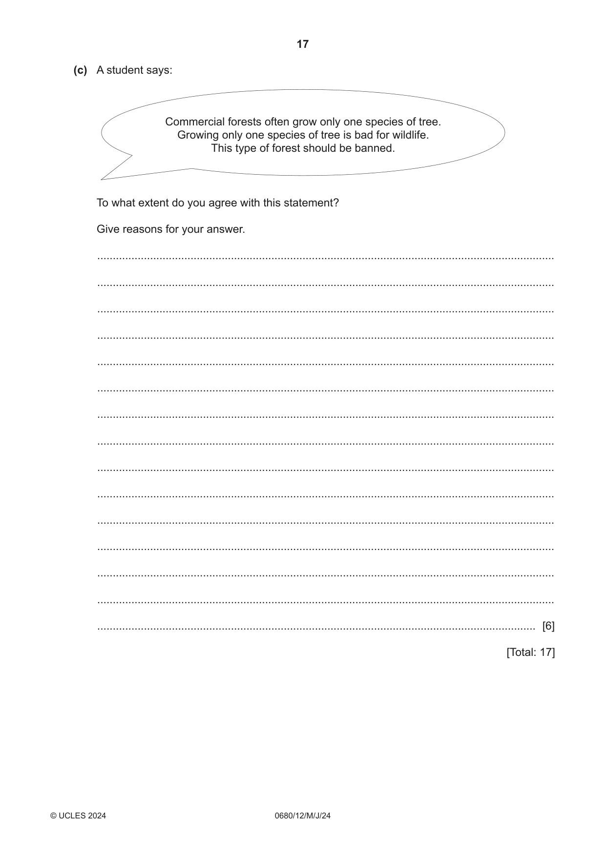 Cambridge IGCSE Environmental Management 0680 2024 May/June Paper 1 · Variant 2 question paper, page 17 of 20