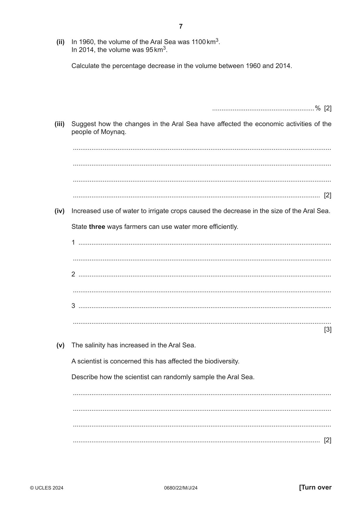 Cambridge IGCSE Environmental Management 0680 2024 May/June Paper 2 · Variant 2 question paper, page 7 of 20