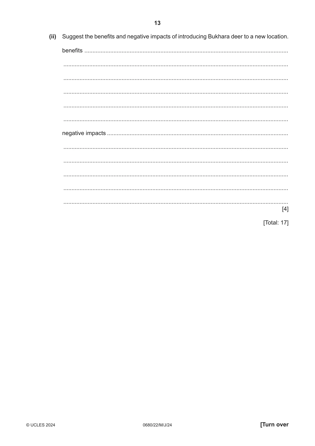 Cambridge IGCSE Environmental Management 0680 2024 May/June Paper 2 · Variant 2 question paper, page 13 of 20