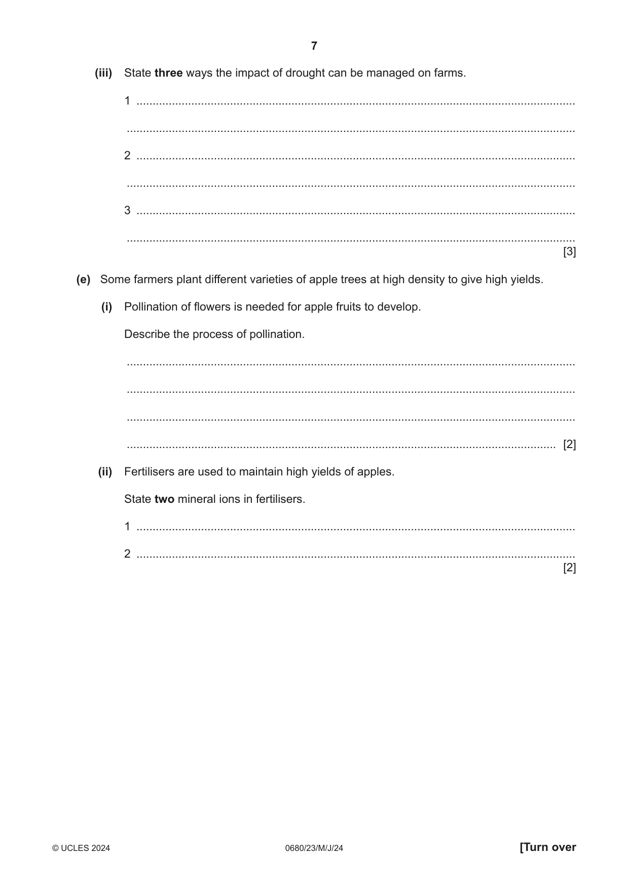 Cambridge IGCSE Environmental Management 0680 2024 May/June Paper 2 · Variant 3 question paper, page 7 of 20