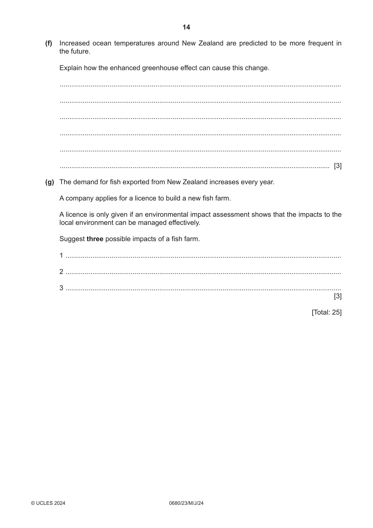 Cambridge IGCSE Environmental Management 0680 2024 May/June Paper 2 · Variant 3 question paper, page 14 of 20