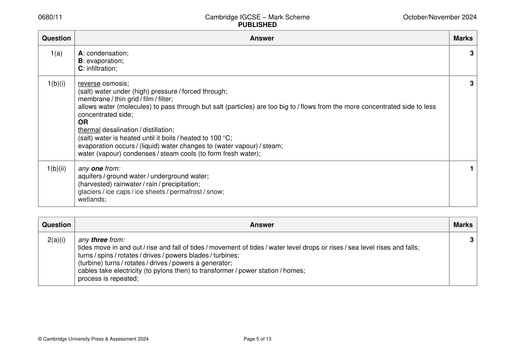 Mark scheme, page 5 of 13