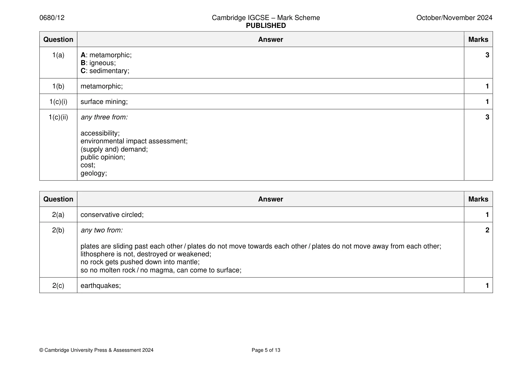 Mark scheme, page 5 of 13