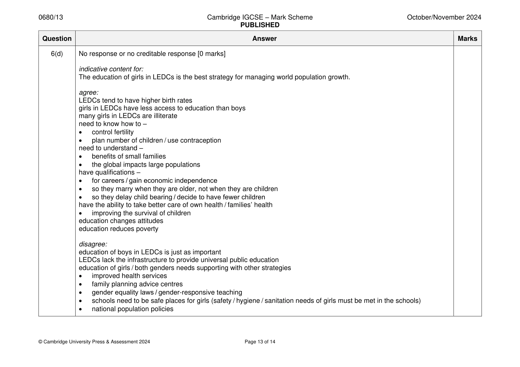 Mark scheme, page 13 of 14