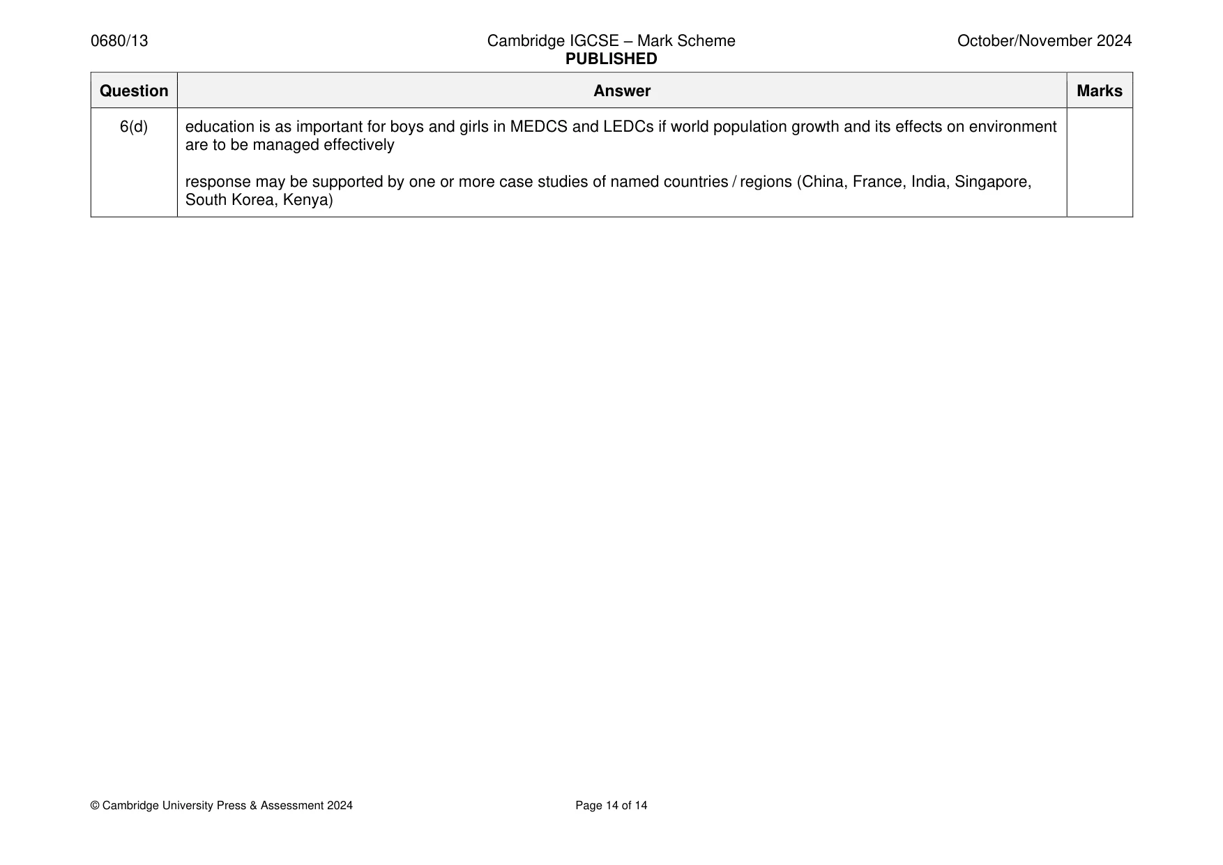 Mark scheme, page 14 of 14