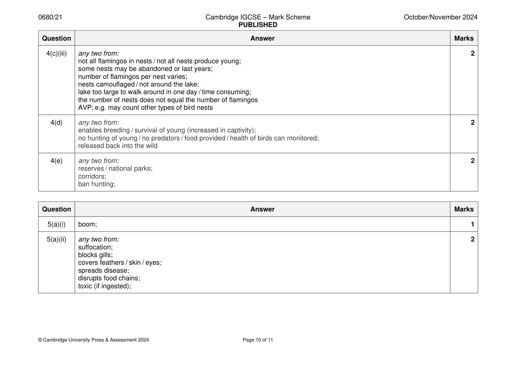 Mark scheme, page 10 of 11