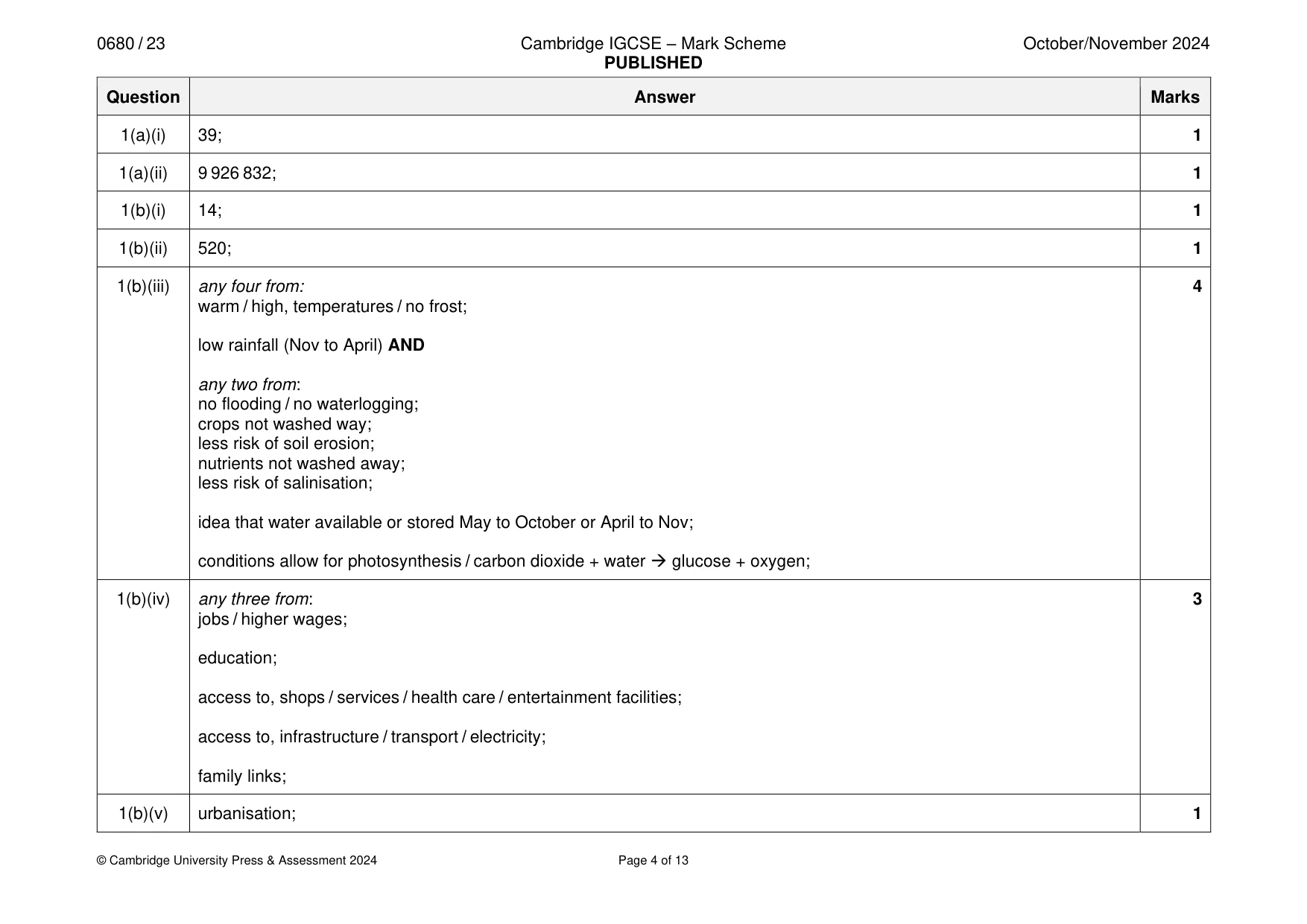Mark scheme, page 4 of 13