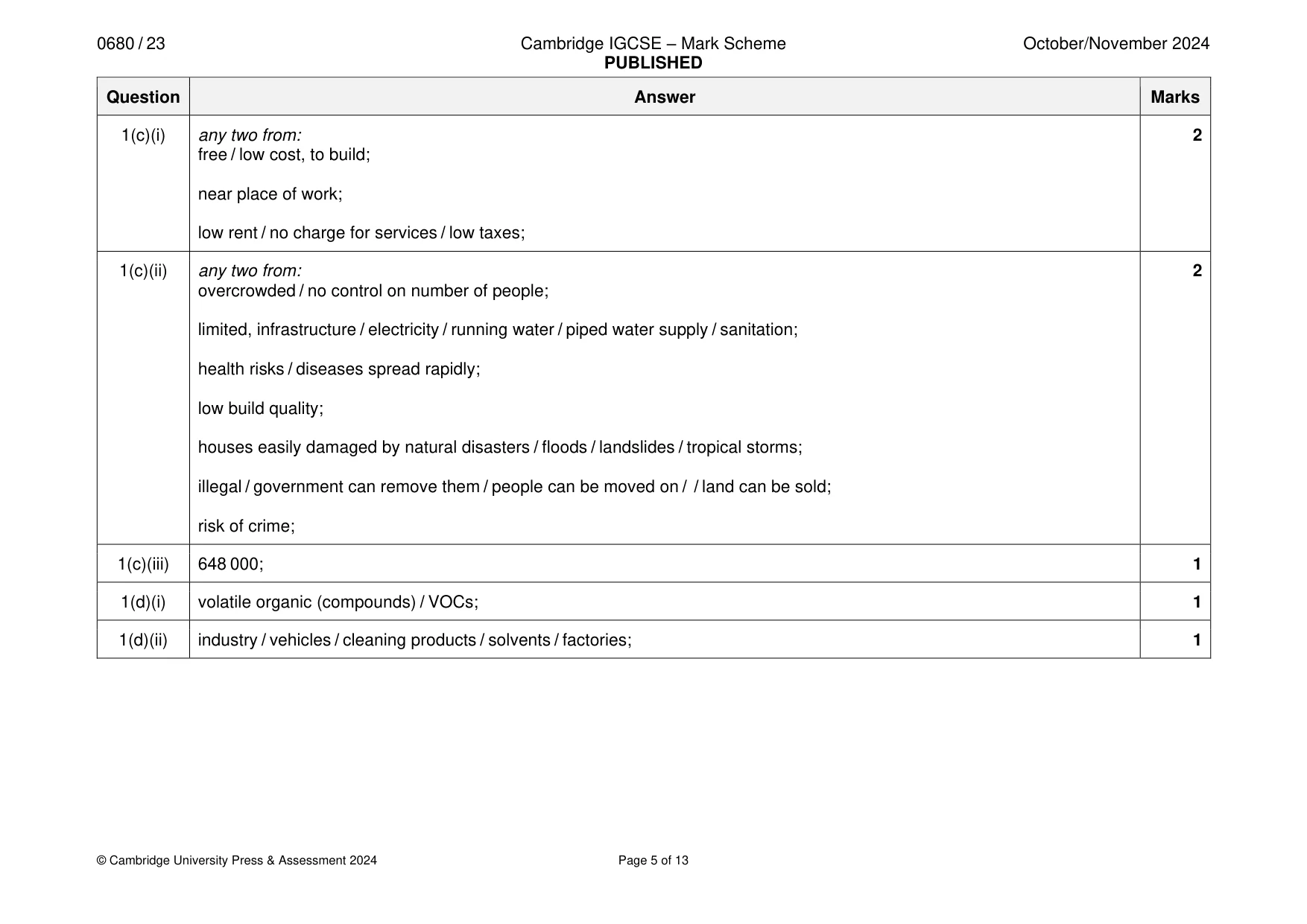 Mark scheme, page 5 of 13
