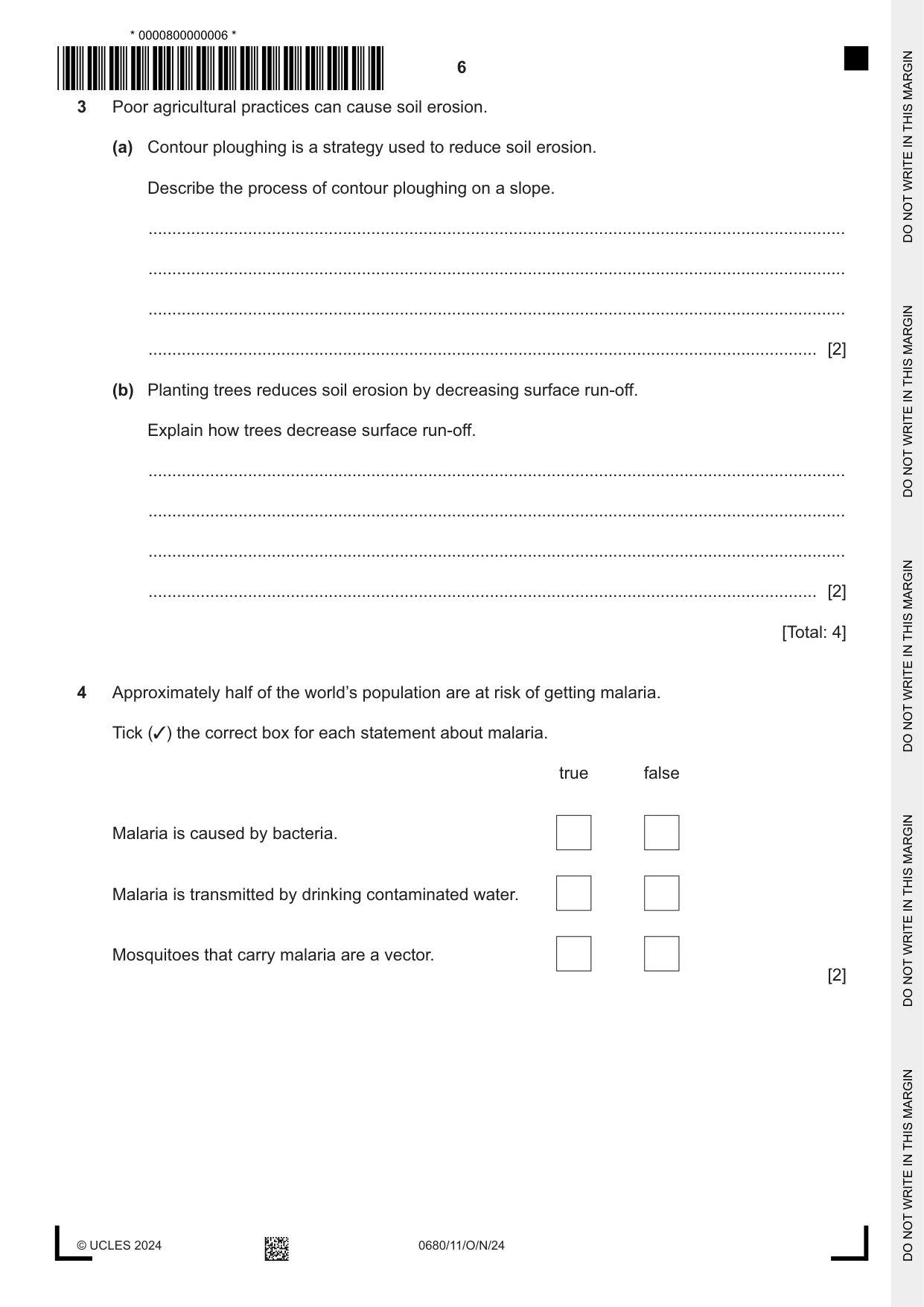 Cambridge IGCSE Environmental Management 0680 2024 Oct/Nov Paper 1 · Variant 1 question paper, page 6 of 20