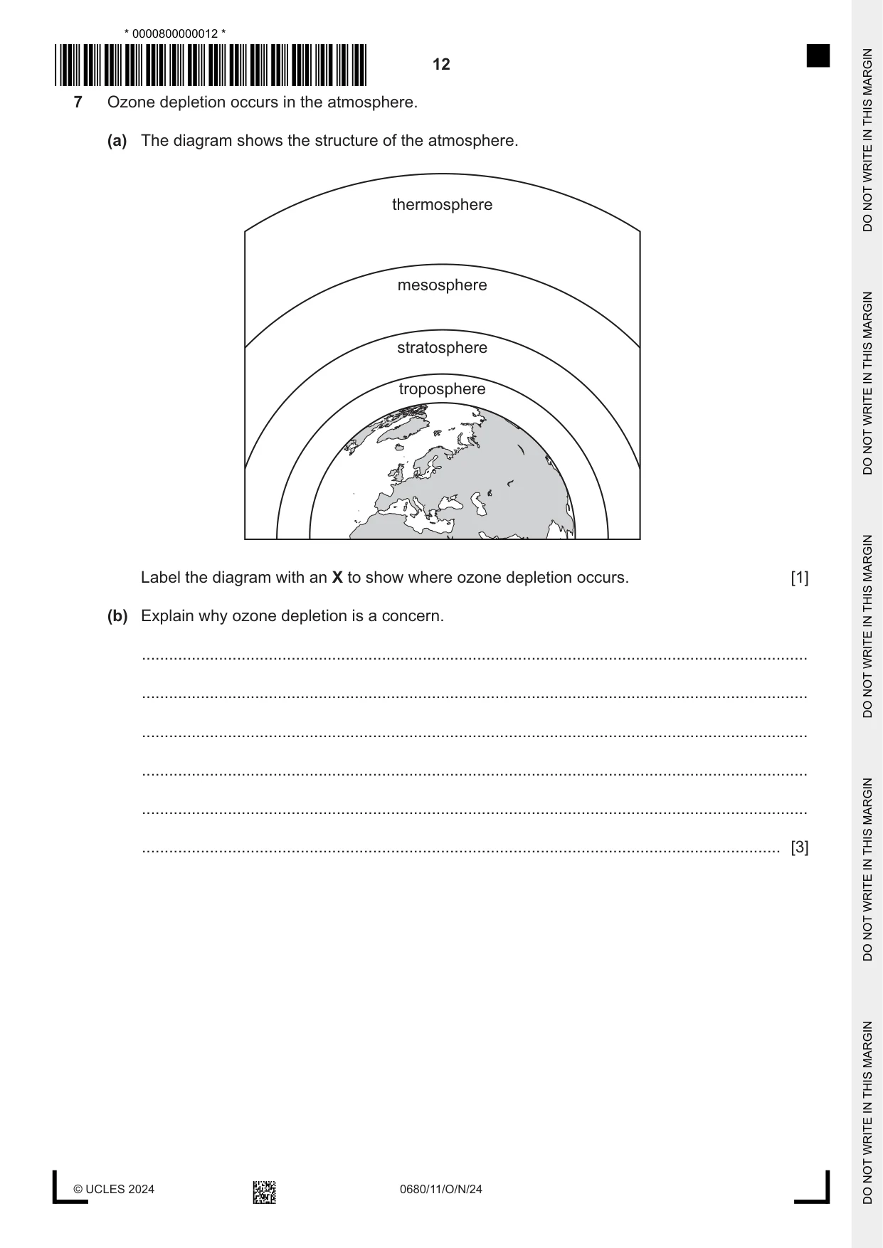 Cambridge IGCSE Environmental Management 0680 2024 Oct/Nov Paper 1 · Variant 1 question paper, page 12 of 20
