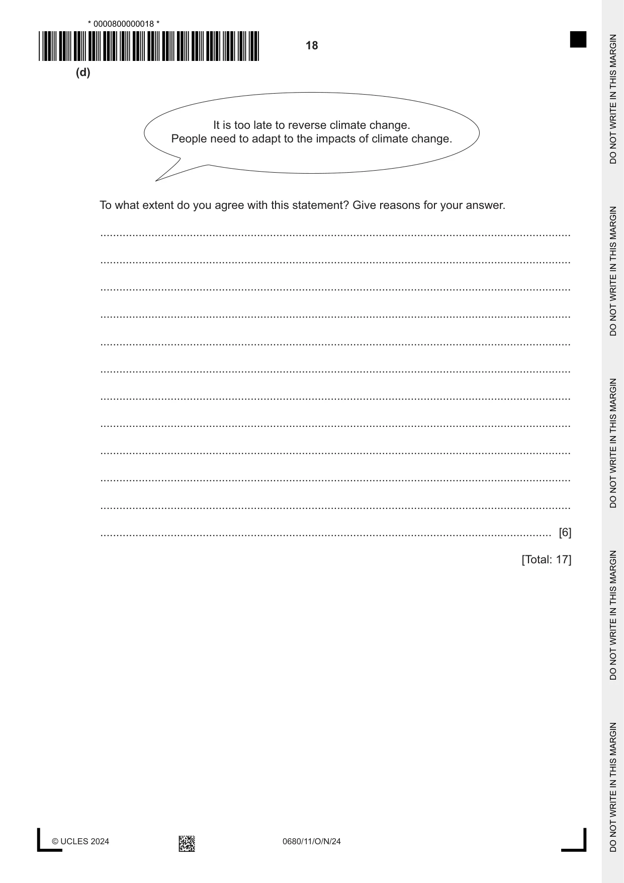 Cambridge IGCSE Environmental Management 0680 2024 Oct/Nov Paper 1 · Variant 1 question paper, page 18 of 20
