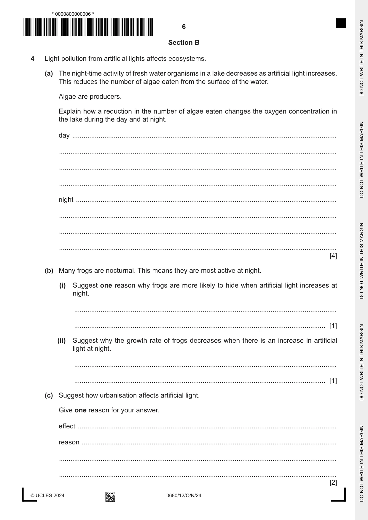 Cambridge IGCSE Environmental Management 0680 2024 Oct/Nov Paper 1 · Variant 2 question paper, page 6 of 24