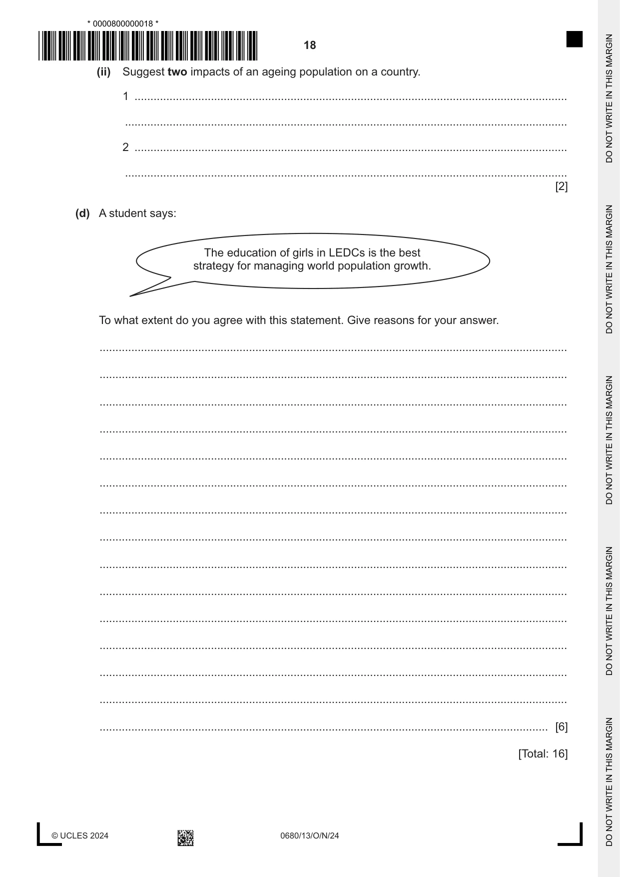 Cambridge IGCSE Environmental Management 0680 2024 Oct/Nov Paper 1 · Variant 3 question paper, page 18 of 20