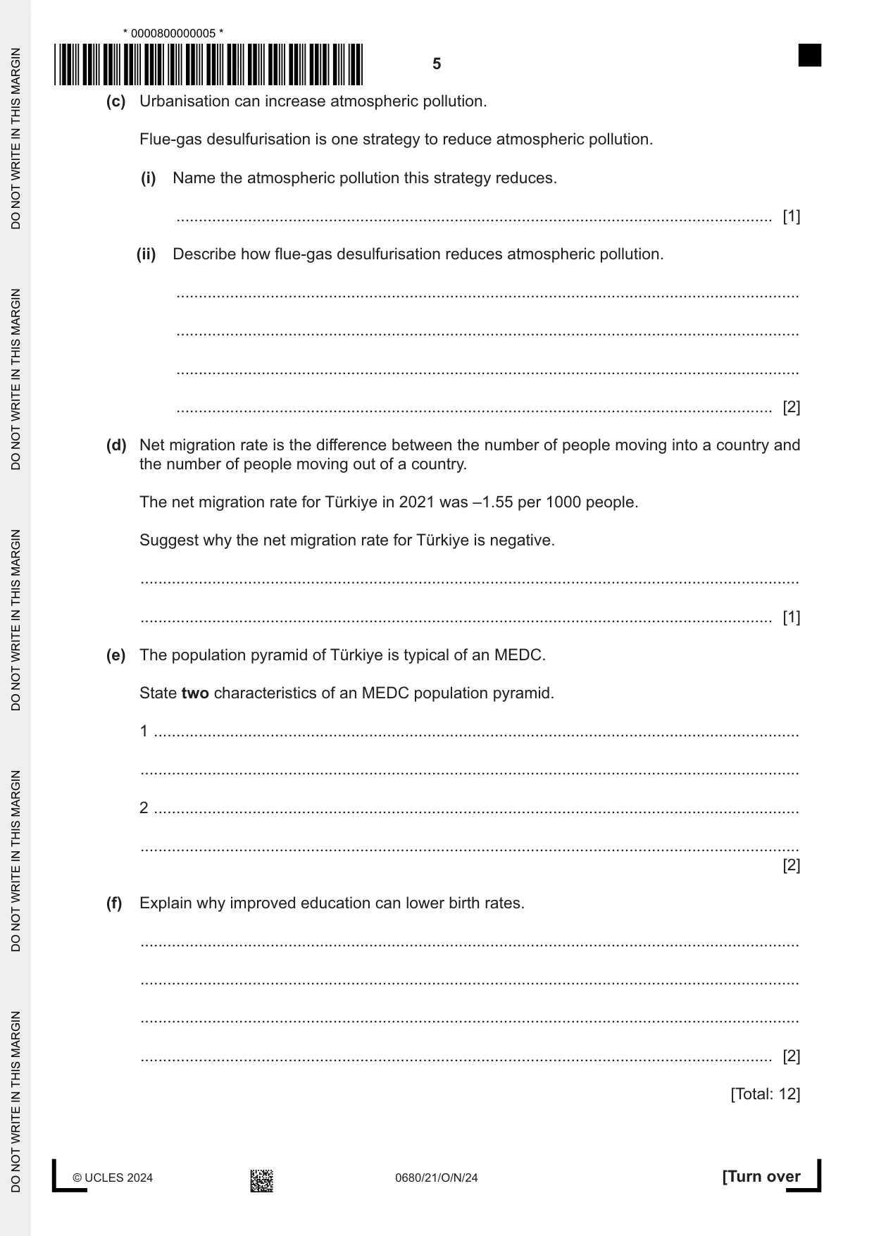 Cambridge IGCSE Environmental Management 0680 2024 Oct/Nov Paper 2 · Variant 1 question paper, page 5 of 20
