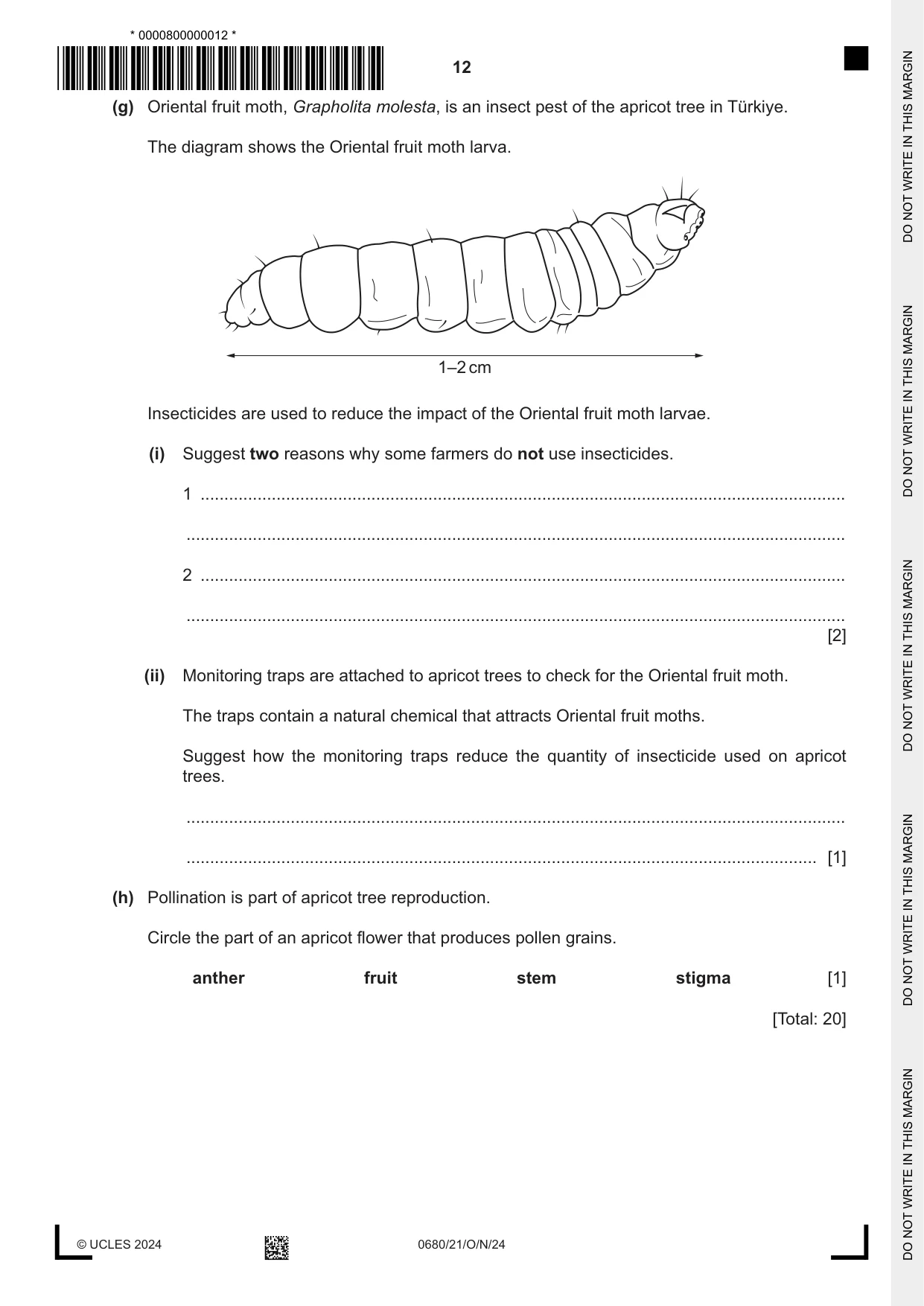 Cambridge IGCSE Environmental Management 0680 2024 Oct/Nov Paper 2 · Variant 1 question paper, page 12 of 20