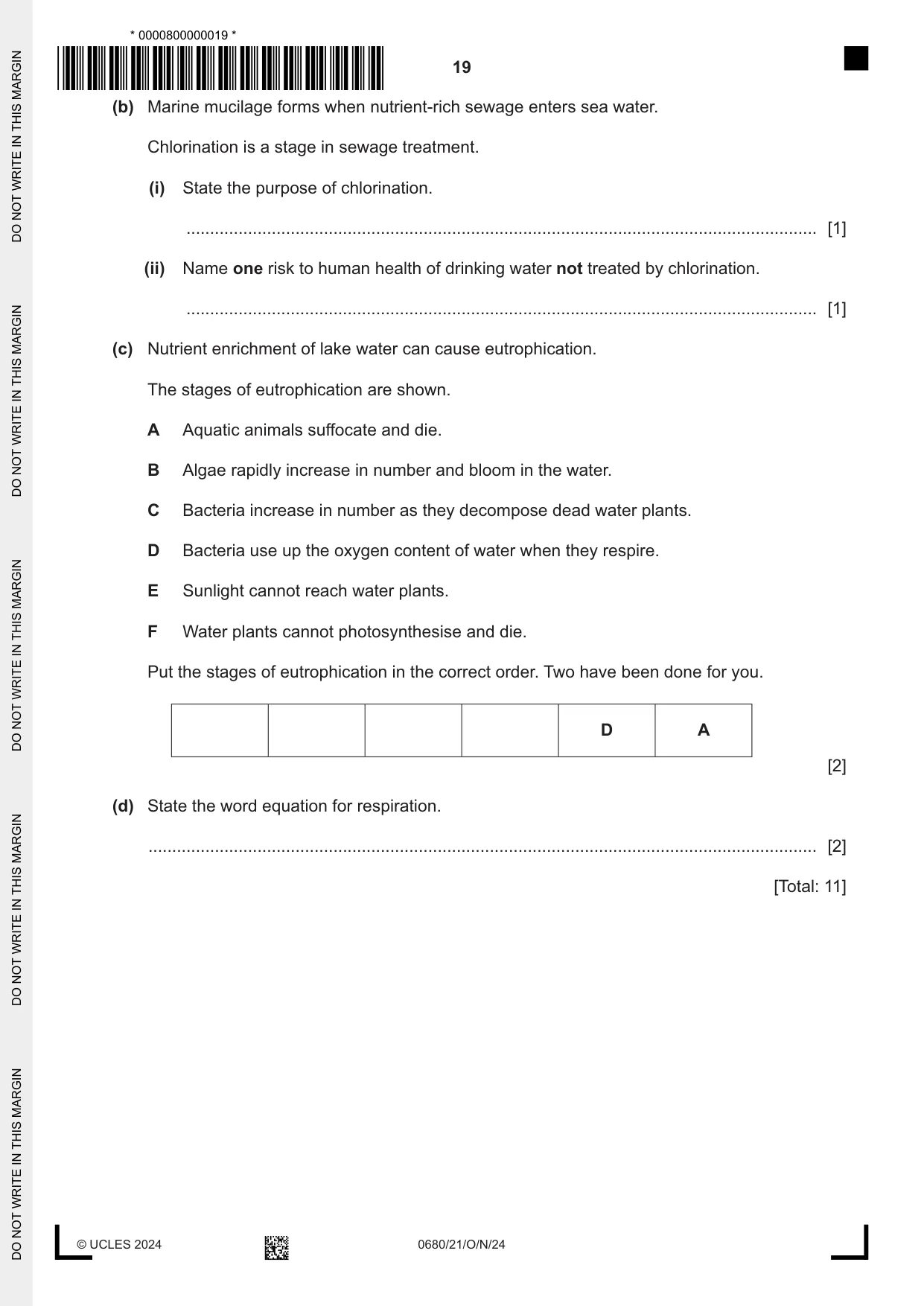 Cambridge IGCSE Environmental Management 0680 2024 Oct/Nov Paper 2 · Variant 1 question paper, page 19 of 20