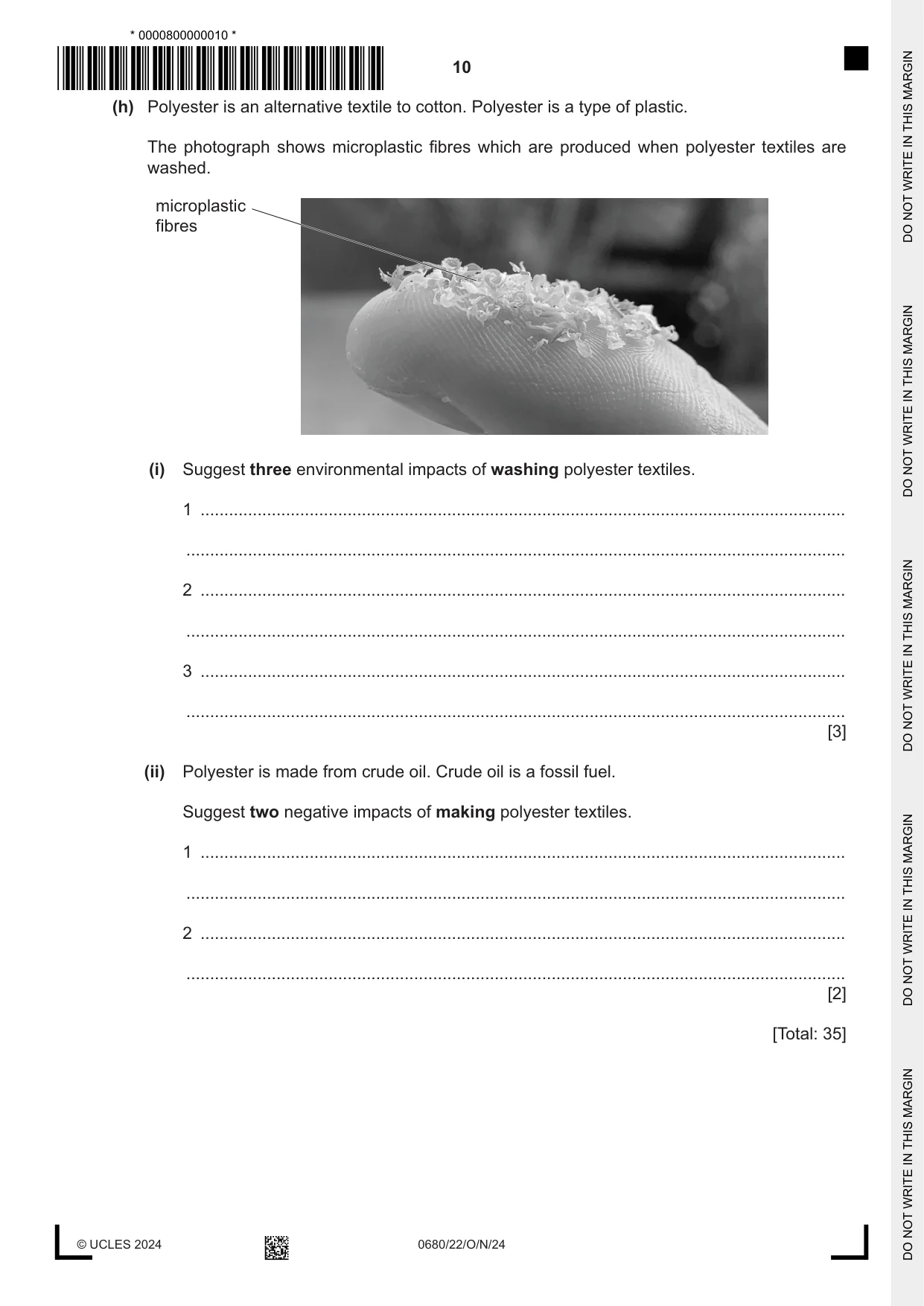 Cambridge IGCSE Environmental Management 0680 2024 Oct/Nov Paper 2 · Variant 2 question paper, page 10 of 24
