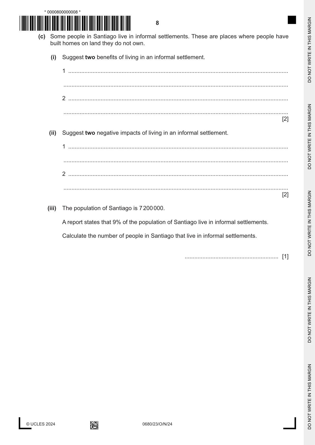 Cambridge IGCSE Environmental Management 0680 2024 Oct/Nov Paper 2 · Variant 3 question paper, page 8 of 20