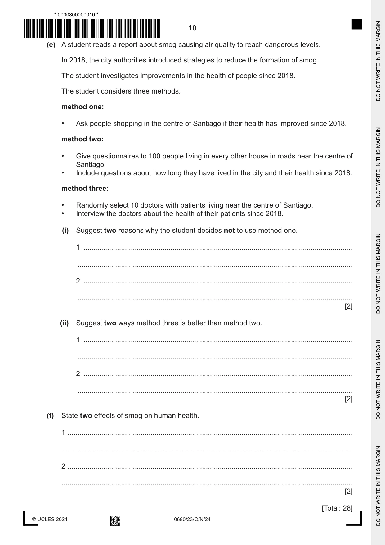 Cambridge IGCSE Environmental Management 0680 2024 Oct/Nov Paper 2 · Variant 3 question paper, page 10 of 20
