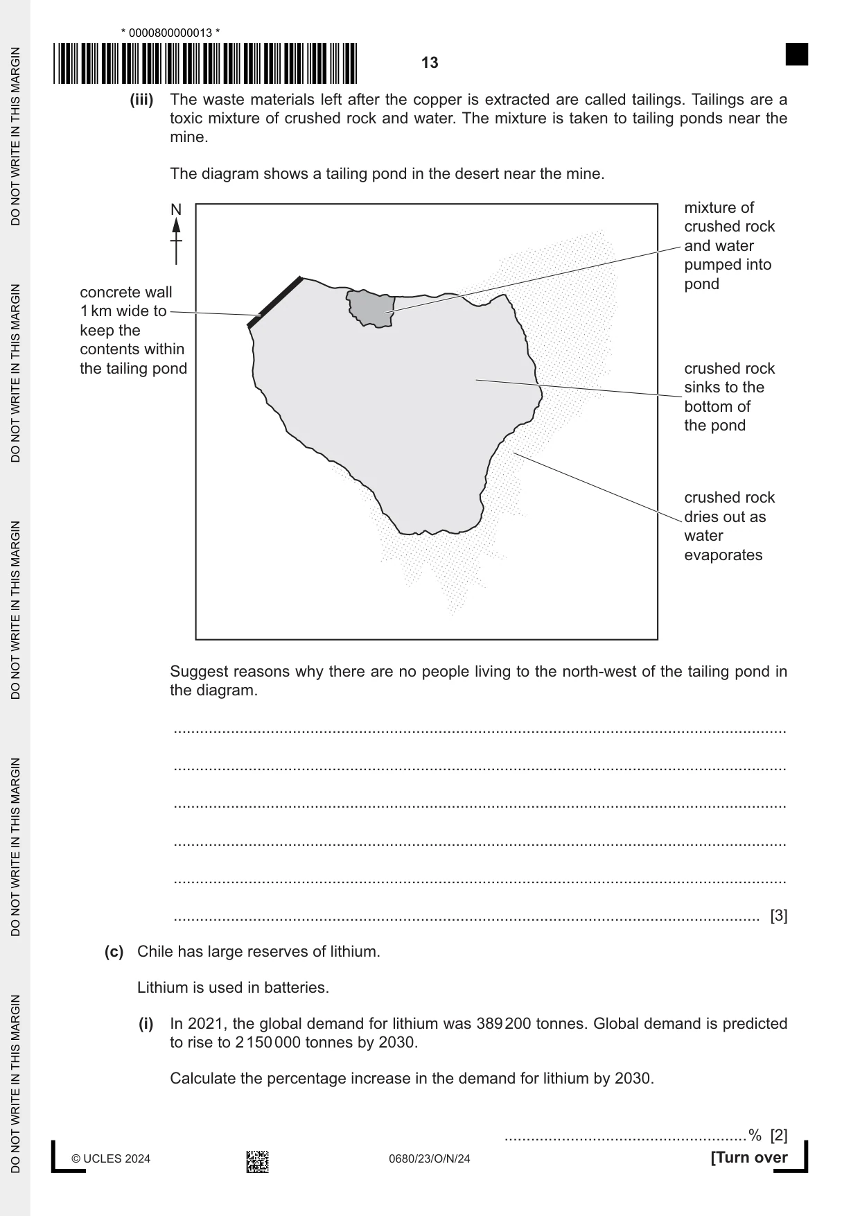 Cambridge IGCSE Environmental Management 0680 2024 Oct/Nov Paper 2 · Variant 3 question paper, page 13 of 20
