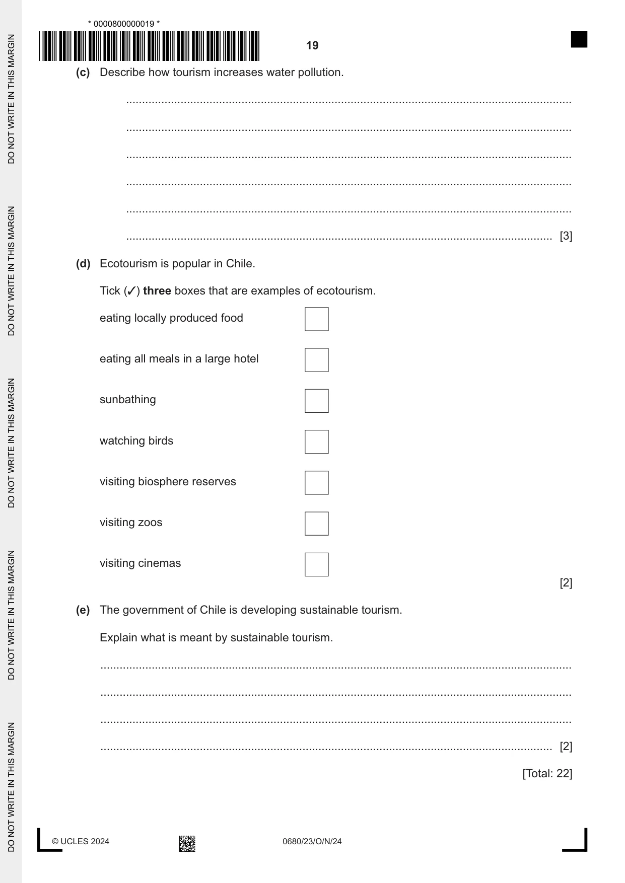Cambridge IGCSE Environmental Management 0680 2024 Oct/Nov Paper 2 · Variant 3 question paper, page 19 of 20