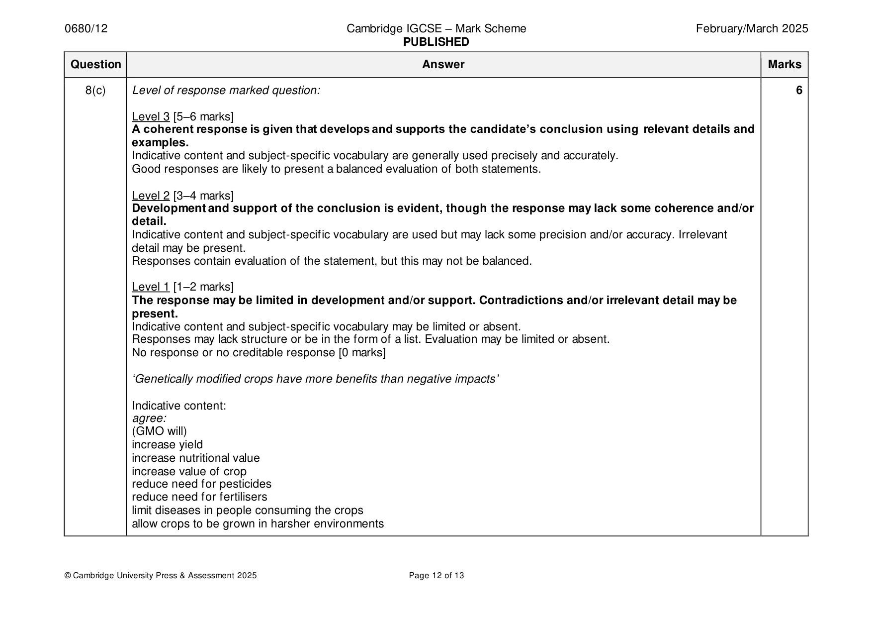 Mark scheme, page 12 of 13
