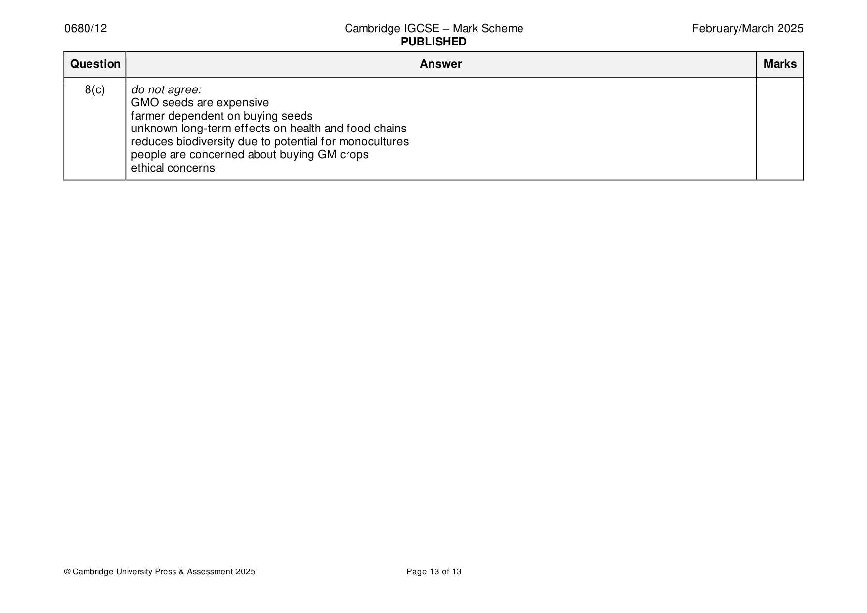 Mark scheme, page 13 of 13