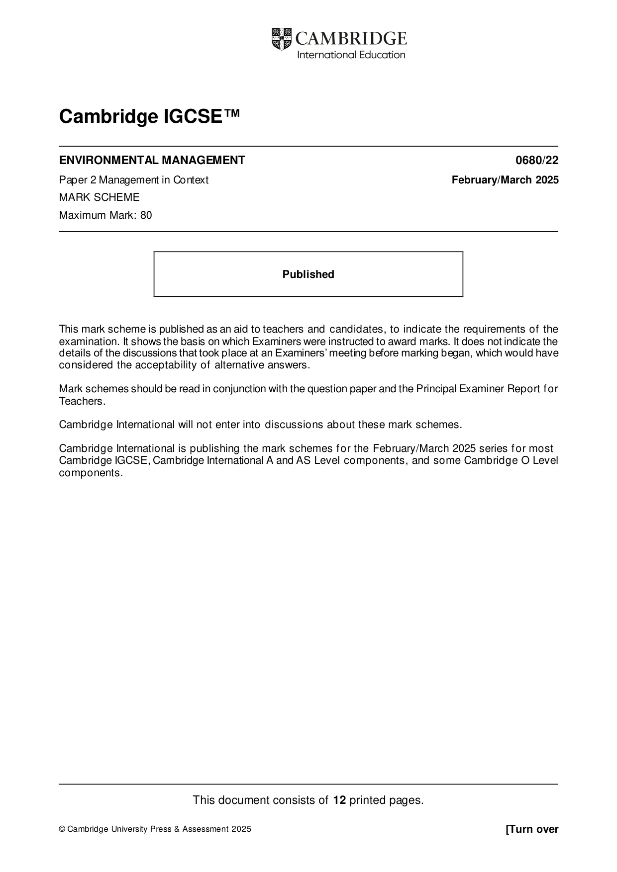 Mark scheme, page 1 of 12