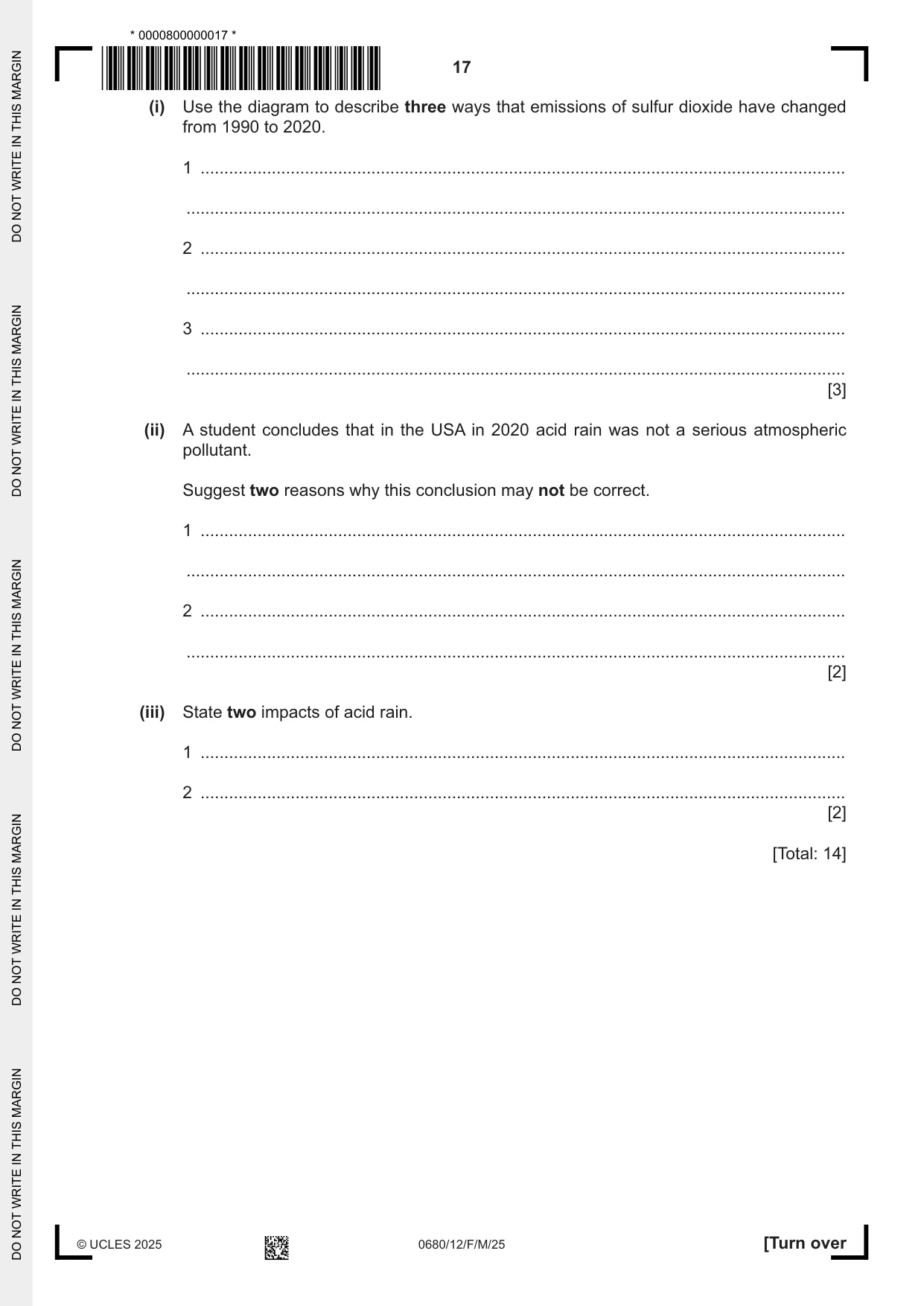 Cambridge IGCSE Environmental Management 0680 2025 Feb/March Paper 1 · Variant 2 question paper, page 17 of 20