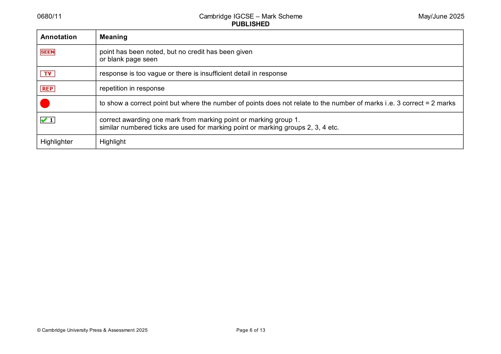 Mark scheme, page 6 of 13
