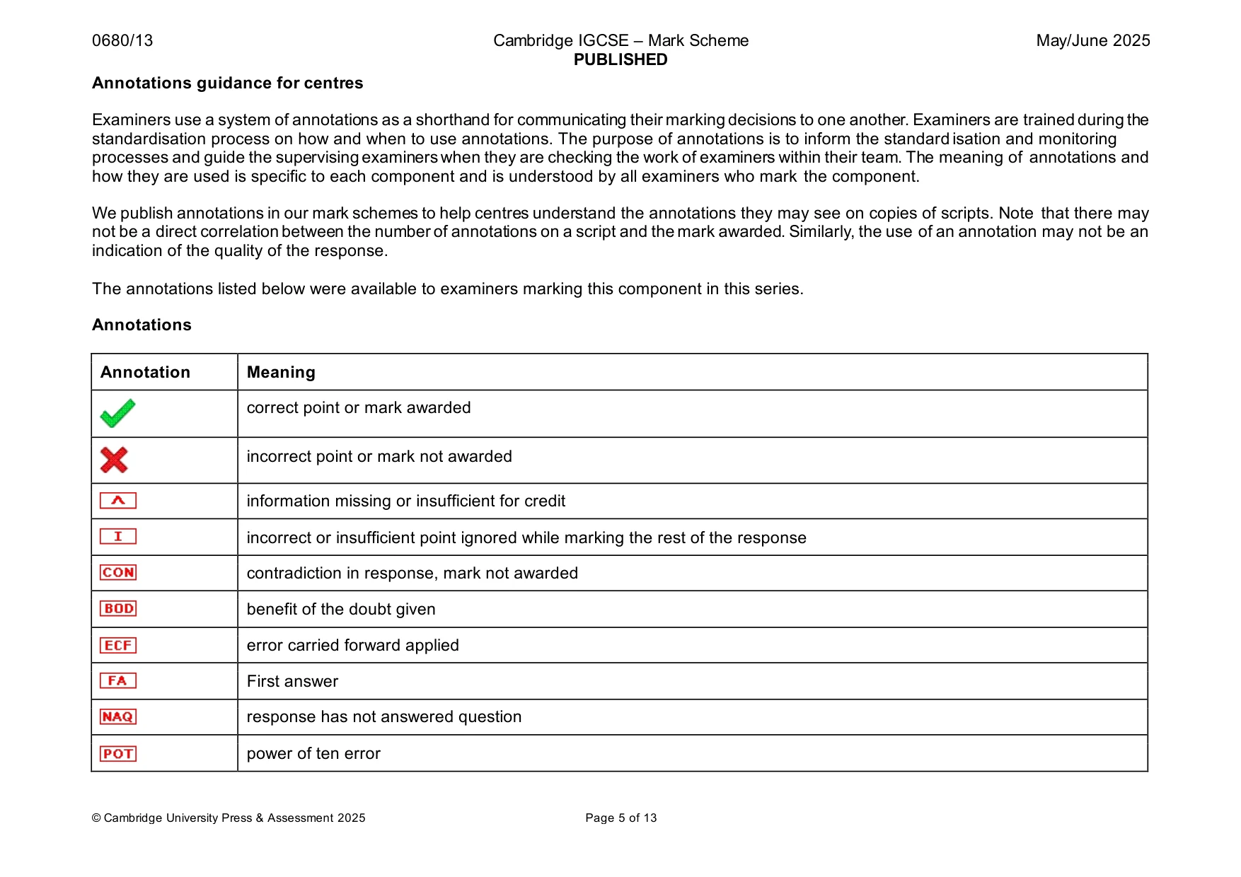 Mark scheme, page 5 of 13